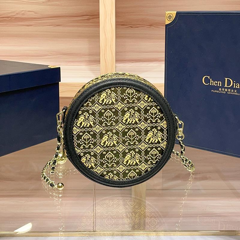 Crossbody Handbag with High-end Luxury Ethnic Style Fashion Chain Strap Women's Small Round Bag