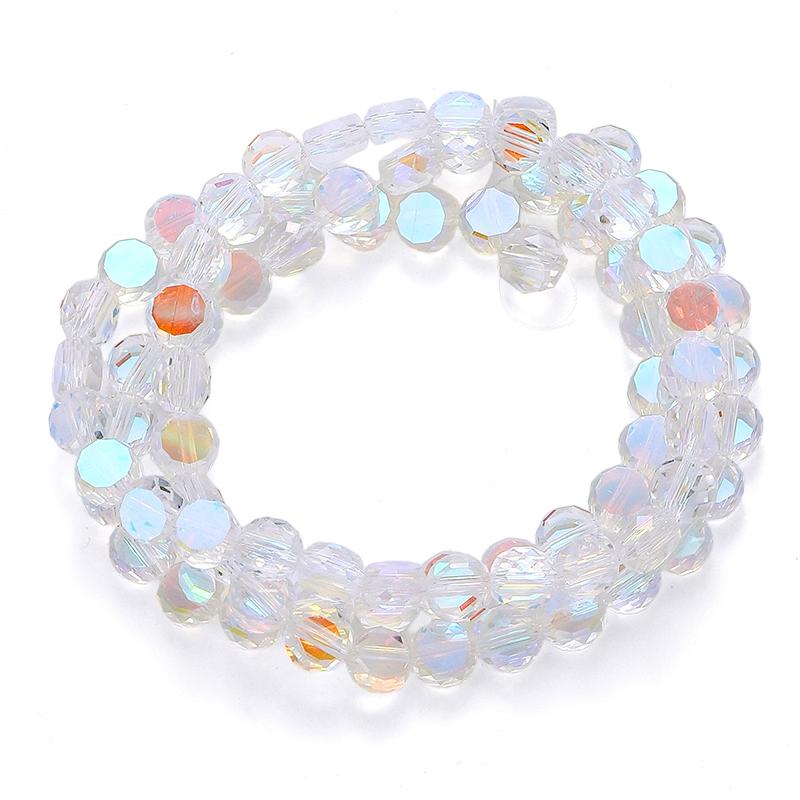 Flat Round Glass Beads Transparent Faceted Glass Spacers Colorful Coin Beads Crystal Loose Beads for Jewelry Making DIY Bracelet