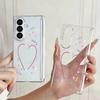 Magnetic Adsorption Clear Phone Case For Samsung Galaxy Z Fold 7 6 5 Fold7 Fold6 Fold5 5G Love Heart Print Hard PC Back Cover
