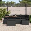 Ensemble de Canapé de Jardin 6 Pièces avec Coussins Noirs en Rattan Poly, Canapé de Jardin 2 Places avec Coussins Noirs 3349715