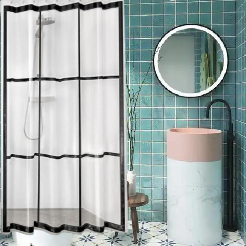 Pattern Transparent Checkered Bathroom Shower Curtain Waterproof Partition Tool