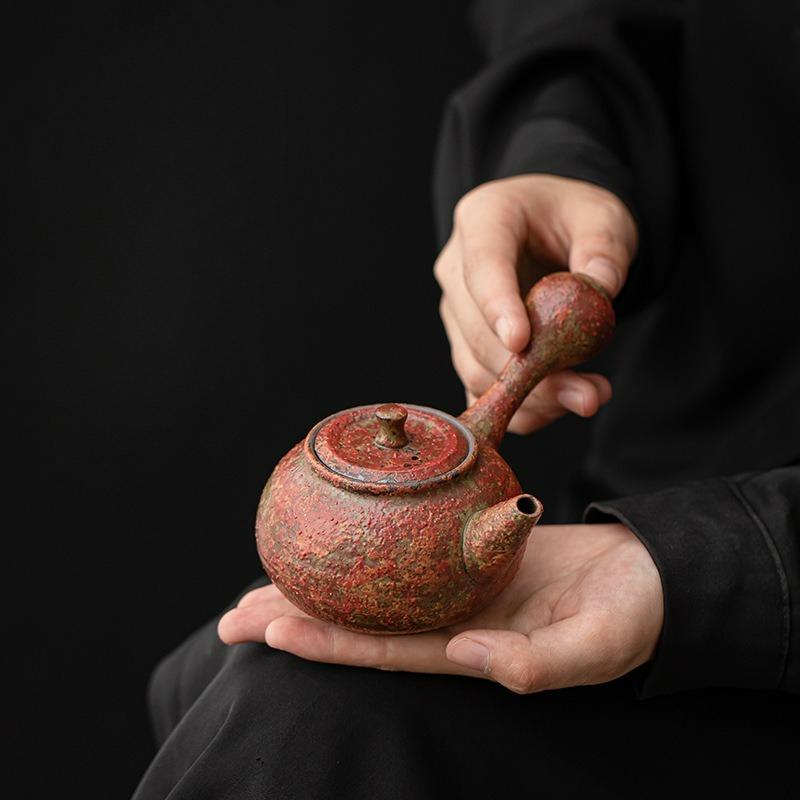 Manshanhong Series Old Rock Mud Teapot Ceramic Single Pot for Home Office Retro Kung Fu Tea Ceremony Brewing Set Chinese Style