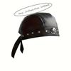 Meier Cool Punk Style Black Imitation Leather Pirate Hat Skull Decorated Turban