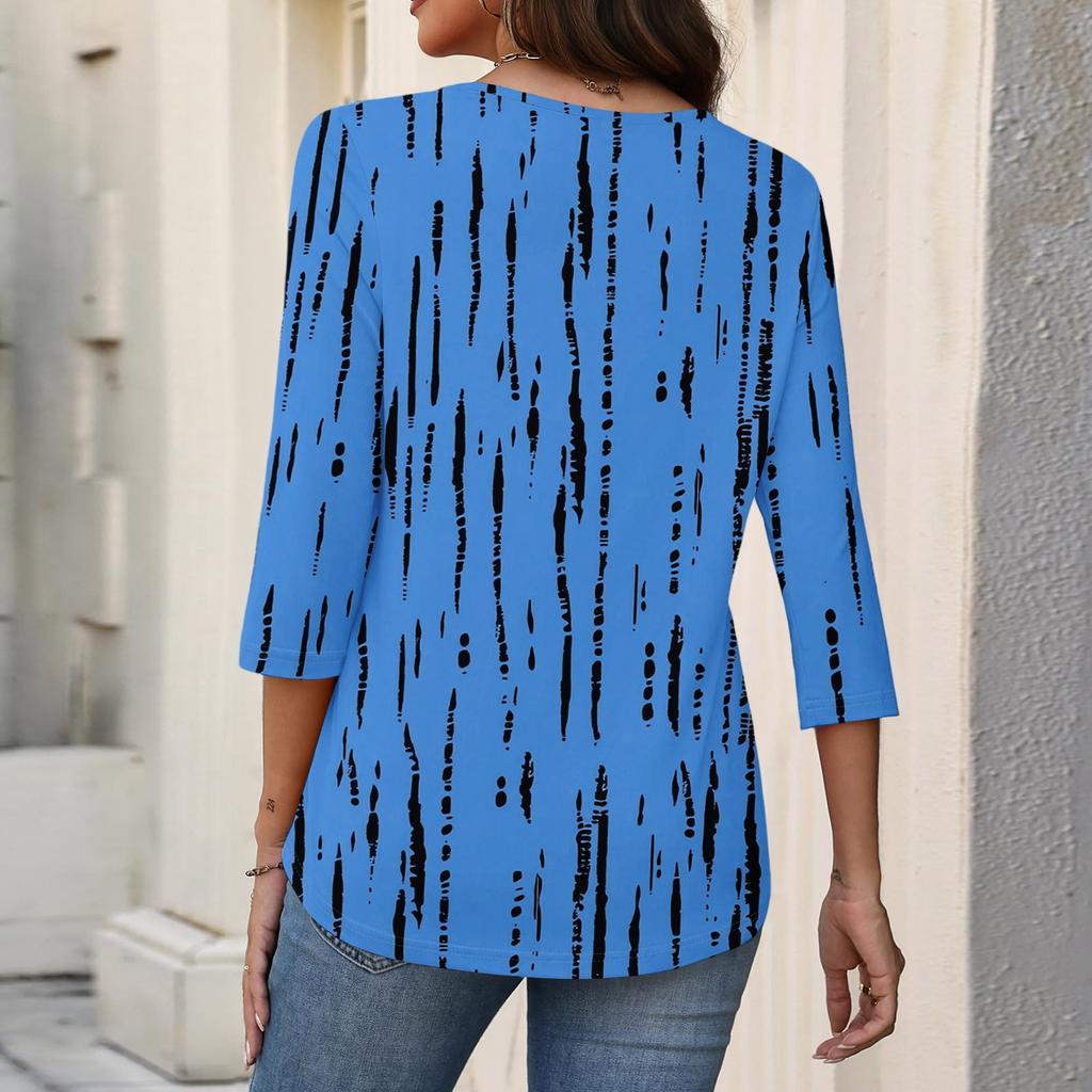 Damskie bluzki z rękawem 3/4, koszulki z dekoltem V, casualowe bluzki, podstawowe t-shirty