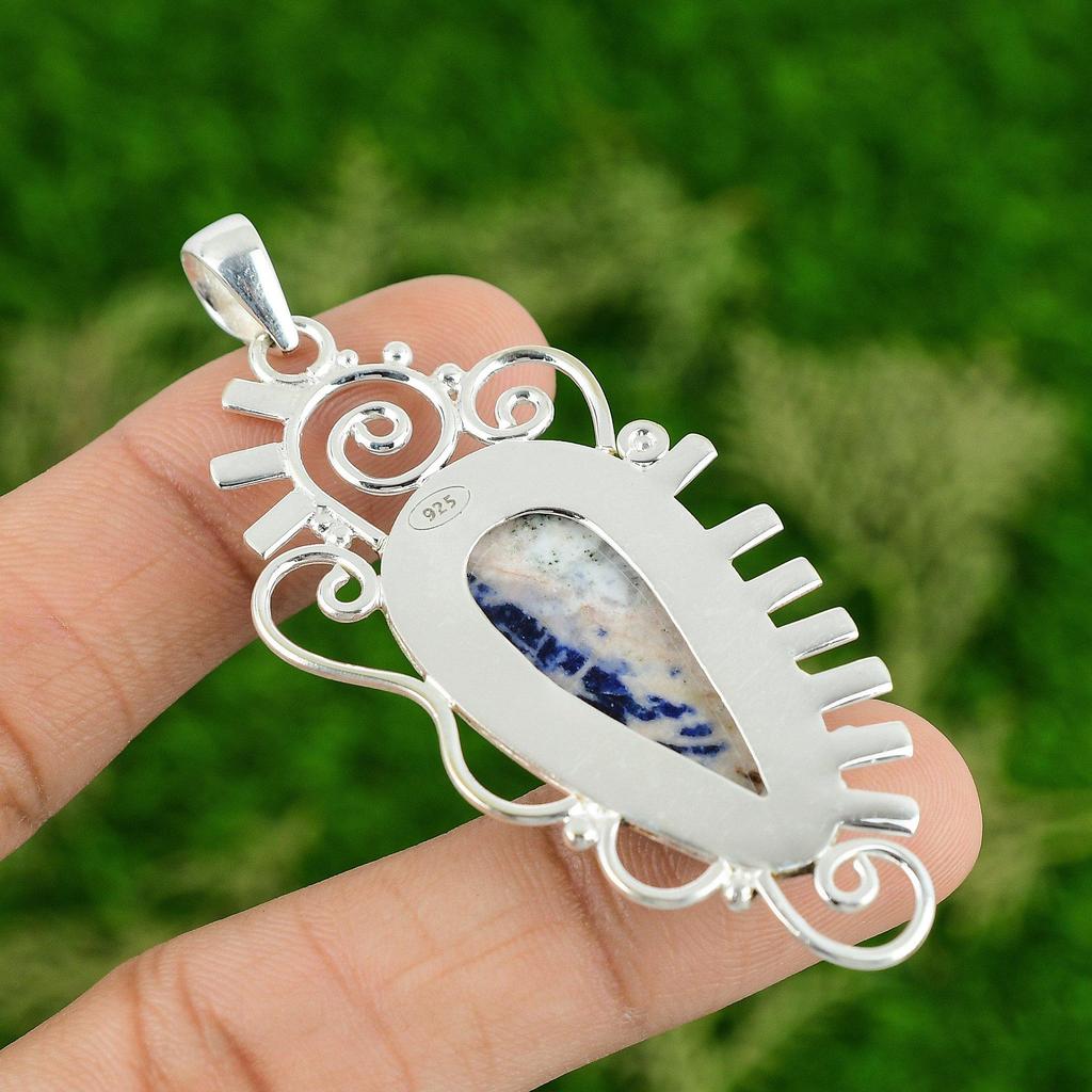 Daughters Day Sale Pear Sodalite Gemstone 925 Sterling Silver Pendant Jewelry