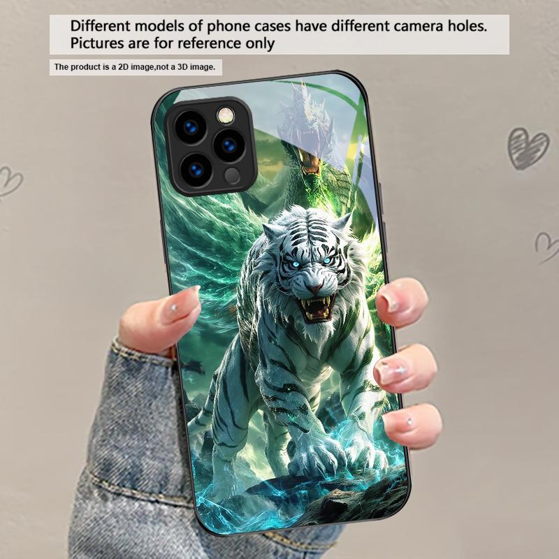 A huge dragon and tiger For iPhone 17 Air 16 E 15 Plus 14 Pro Max 13 12 mini 11 5 6 7 8 Plus XR XS Max SE Black Glass Phone Case