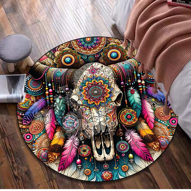 Cow Skull Circular Rug - Office Decorative Carpet For Living Room Bedroom Door Mat Floor Rug Computer Chair Area Rug