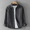Retro Style Cargo Shirts for Men Spring/autumn Casual 100Cotton Long Sleeve Solid Color Shirt with Pocket Korean Fashion Youth Men Clothing