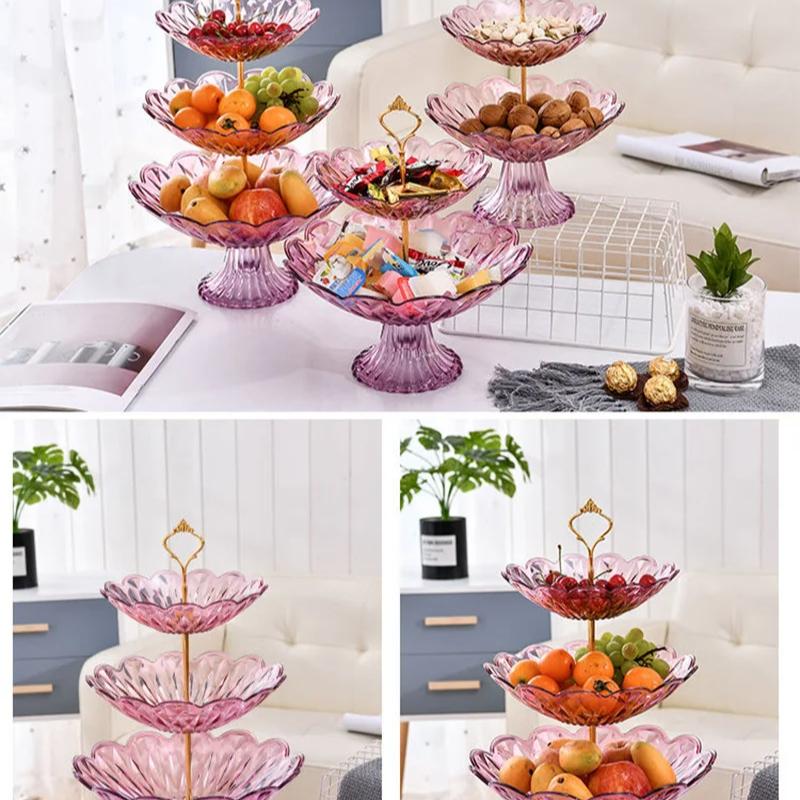 2/3 Tiers Fruit Snack Tray Plastic Bowls Desserts Holder Nuts Candy Displat Stand Decorative Party Serving Tray for Home Party