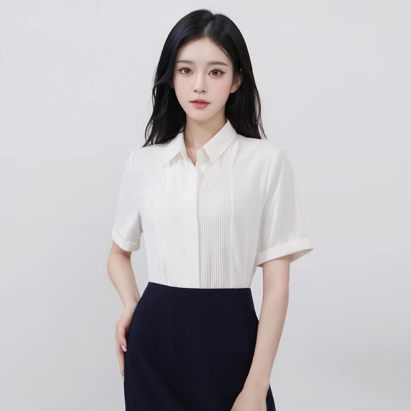 Toluoman Women s White Chiffon Short-Sleeve Blouse L
