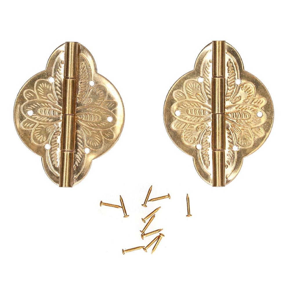 2pcs Brass Small Brass Hinge Copper Embossing Folding Hinge Vintage Antique Hinge  Drawer