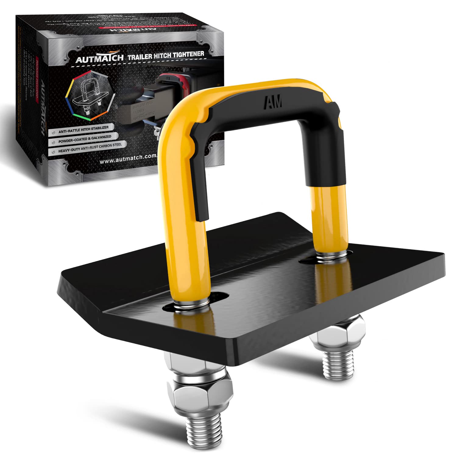 

AUTMATCH Hitch Fastener Hitch Stabilizer for and Trailer with Rubber Isolators and Yellow Black Trailer Hitch Fastener Anti-Rattle Clamp, Heavy-Duty