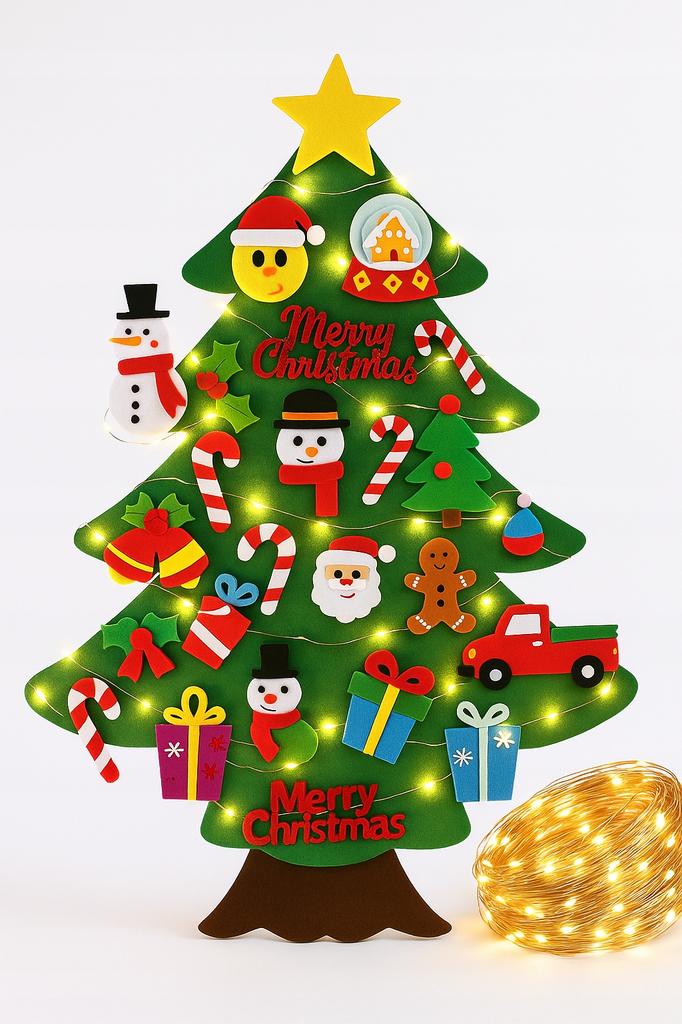 Felt Christmas Tree With Velcro Fasteners And Decorations For Children 40X + 50 Led Lights