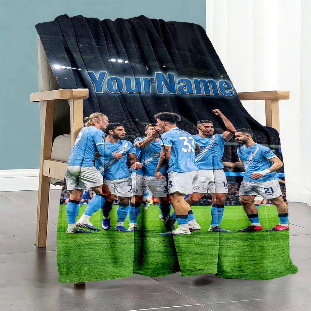 Manchester City Personalized Text Blanket Lightweight Personalized Blanket Durable Comfort Suitable for Couch Office Chair Livingroom Chair