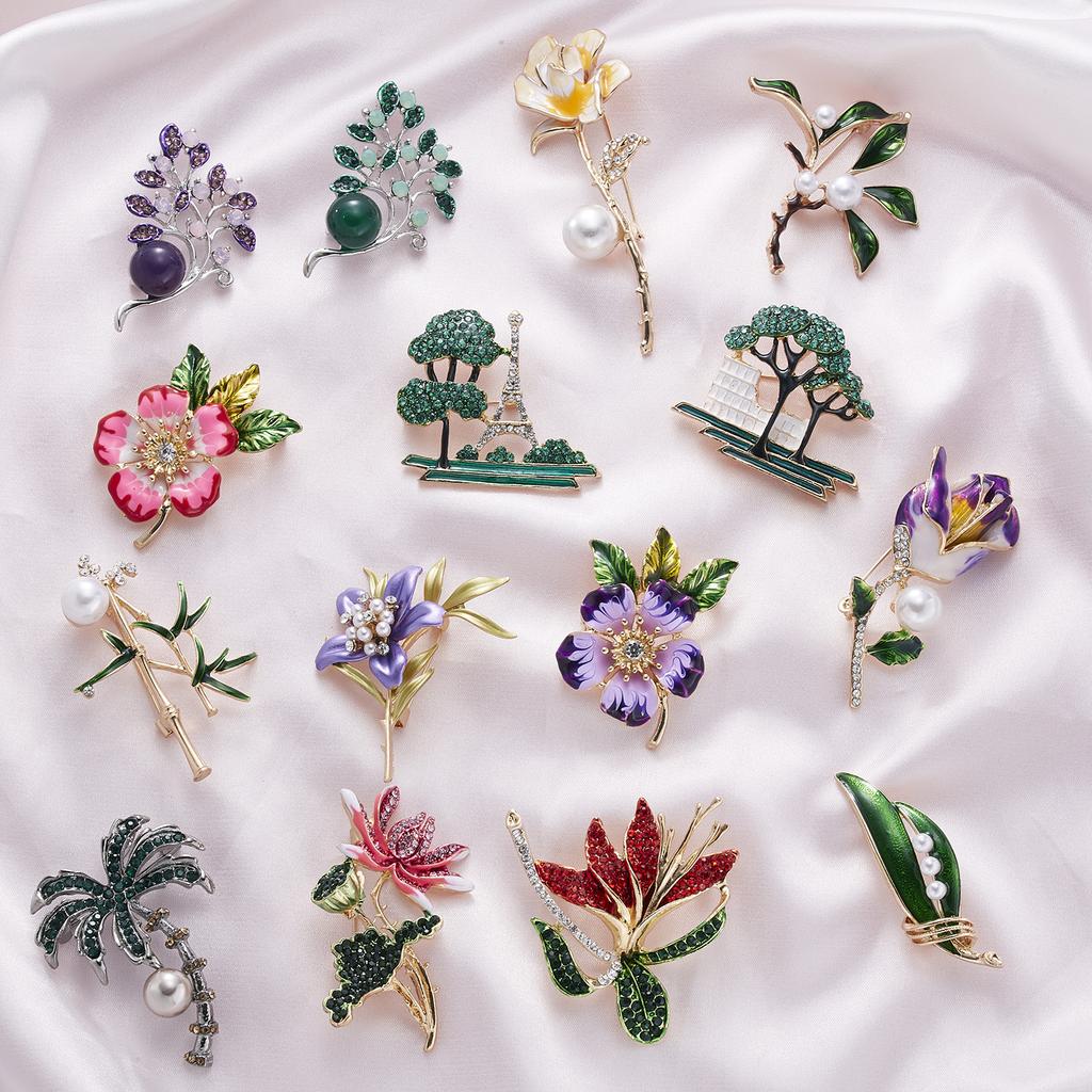 Vintage Enamel Pin Plant Brooches for Women Pearls Leaf Flower Pin Pines Daisy Broches Collar Hat Jeans Jewelry Charm Gift
