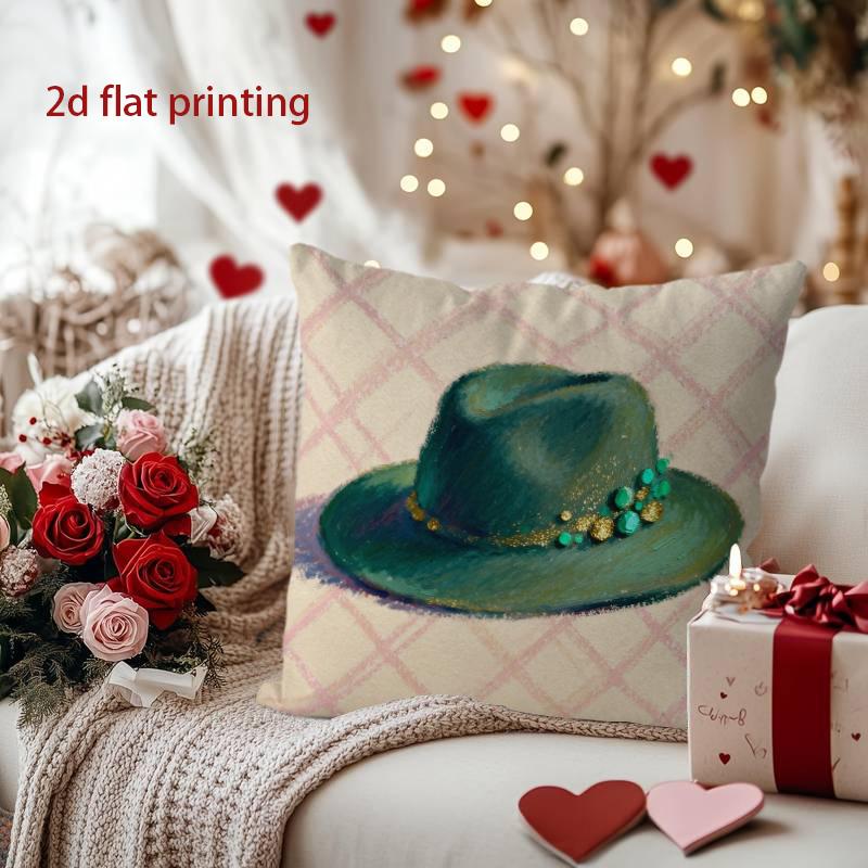 

Charming Lady Hat Pattern Decorative Throw Pillow Pattern Cushion Cover Suitable for Sofa Bedroom Car Pillow Cover 16x16Inch