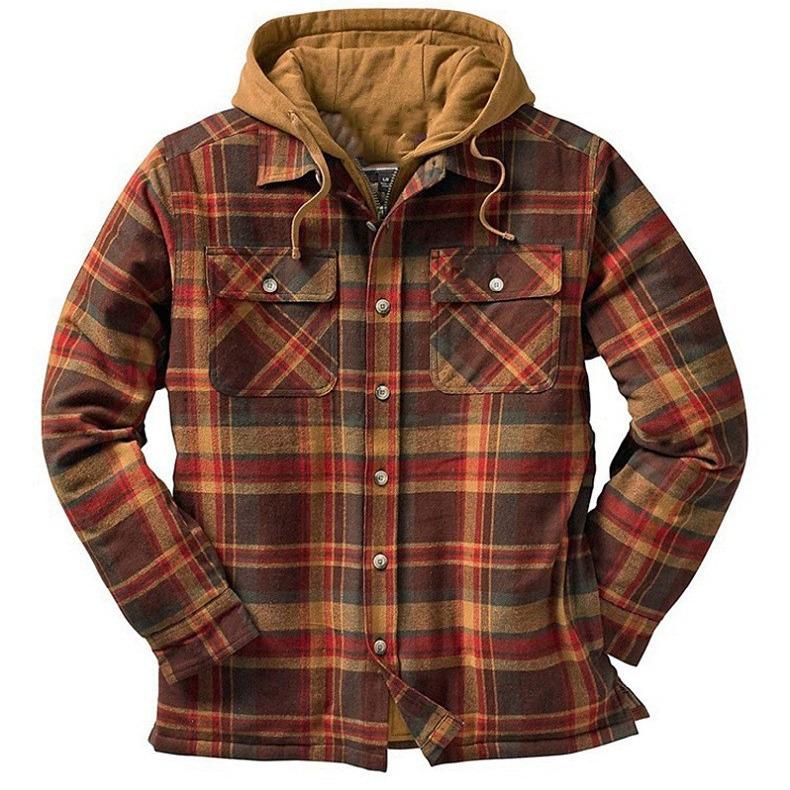 2025 Men's Autumn/Winter Long Sleeve Hooded Loose Cotton Jacket - European & American Style