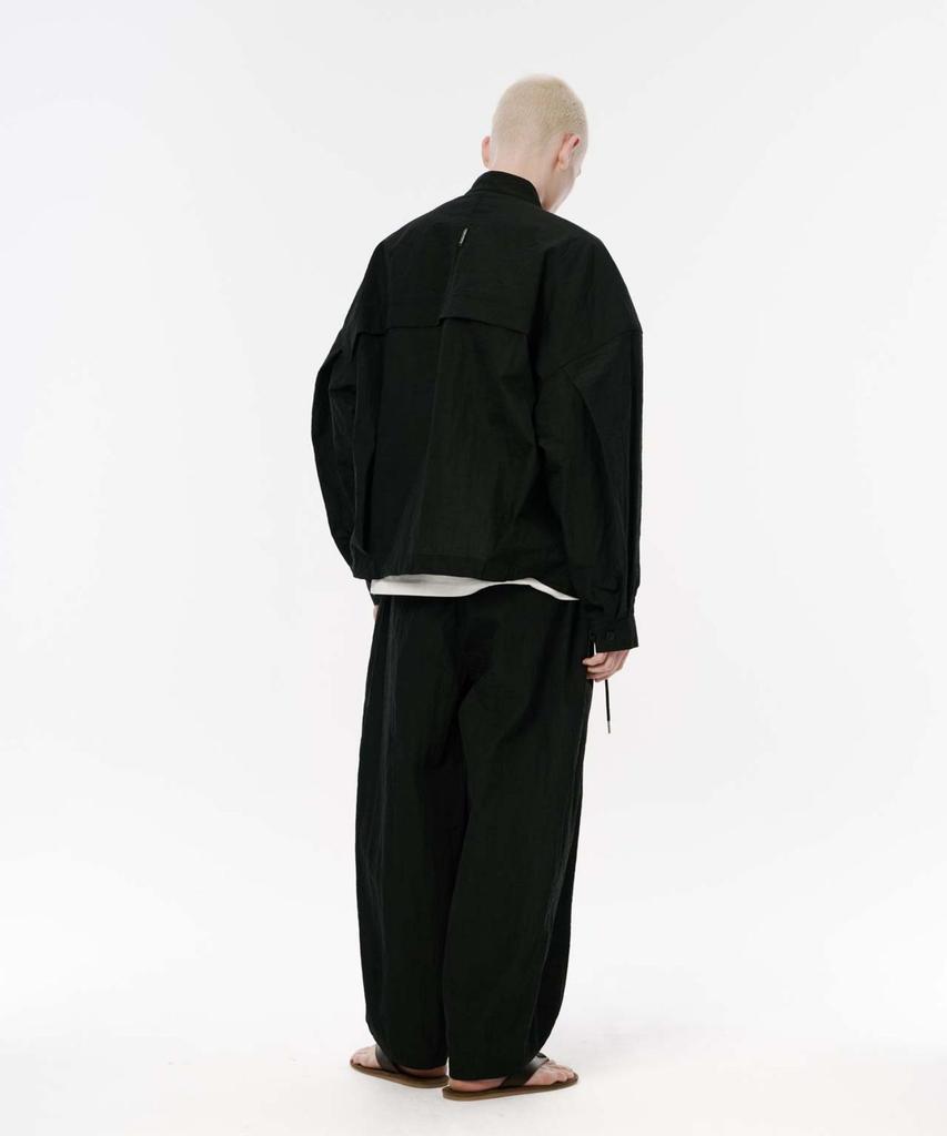Kodeumopeu Balloon Fit Linen Texture Pants Black