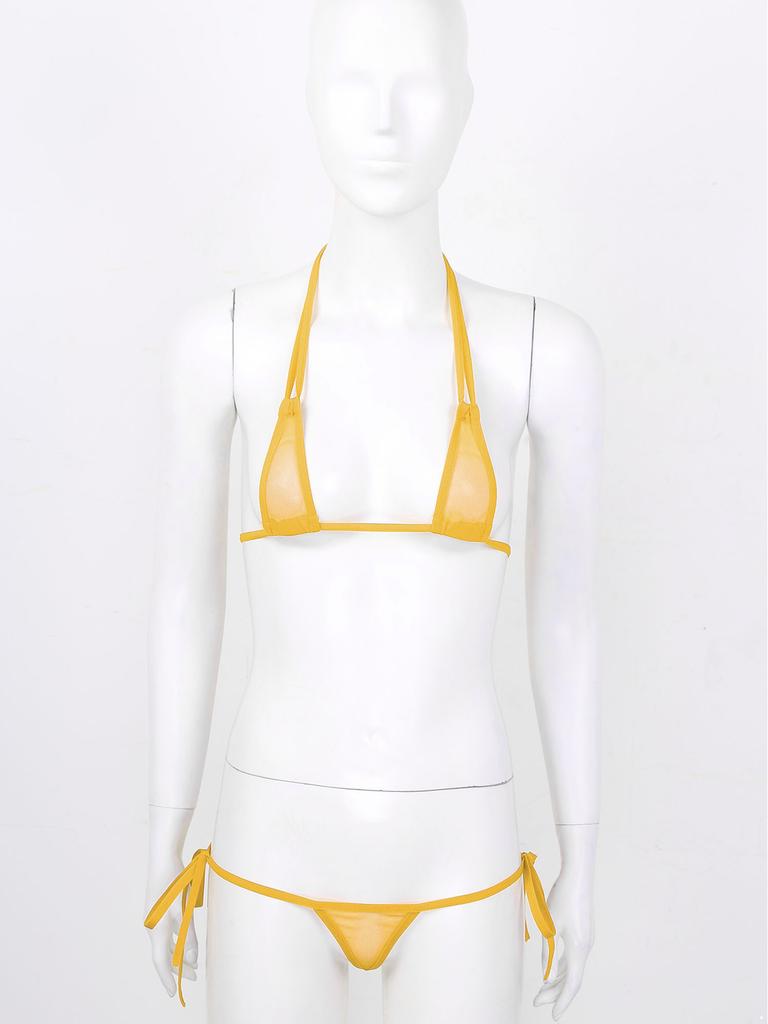 Damski Siateczkowy Zestaw Bikini na Ramiączkach Przezroczysty Design Mikro Trójkątne Stroje Kąpielowe Do Noszenia na Plaży Basenie