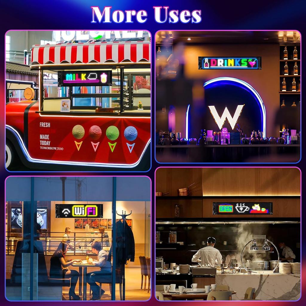 Multi-Panel Sync Led Eyes Display 96X16 LED Sign (23.4"X4.73") | USB 5V Programmable Scrolling Text/Animation | APP + Remote For Car/Store