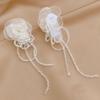 Light Luxury Tassel Earrings Silver Needle Crystal Dangle Earrings Gauze Flower Earrings  Women