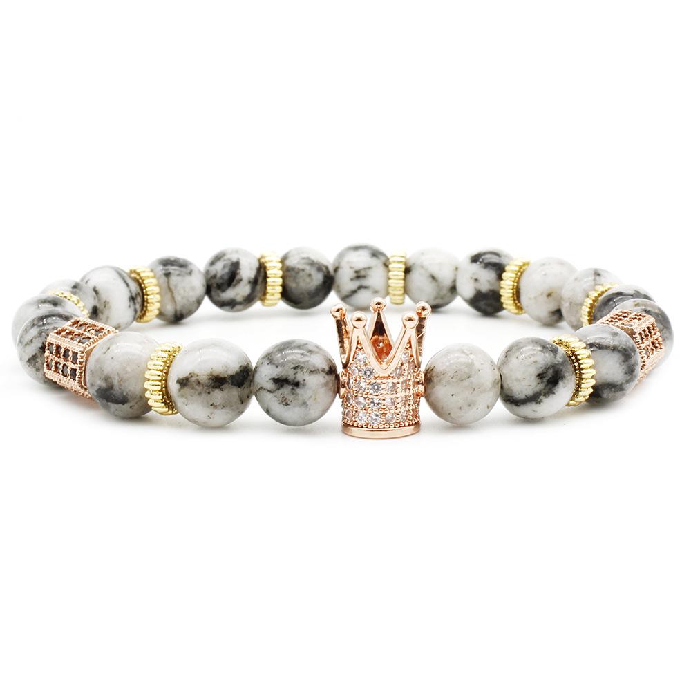 2019 Zirconia Crown Stone & Imperial Frosted Bead Bracelet with Copper Fittings