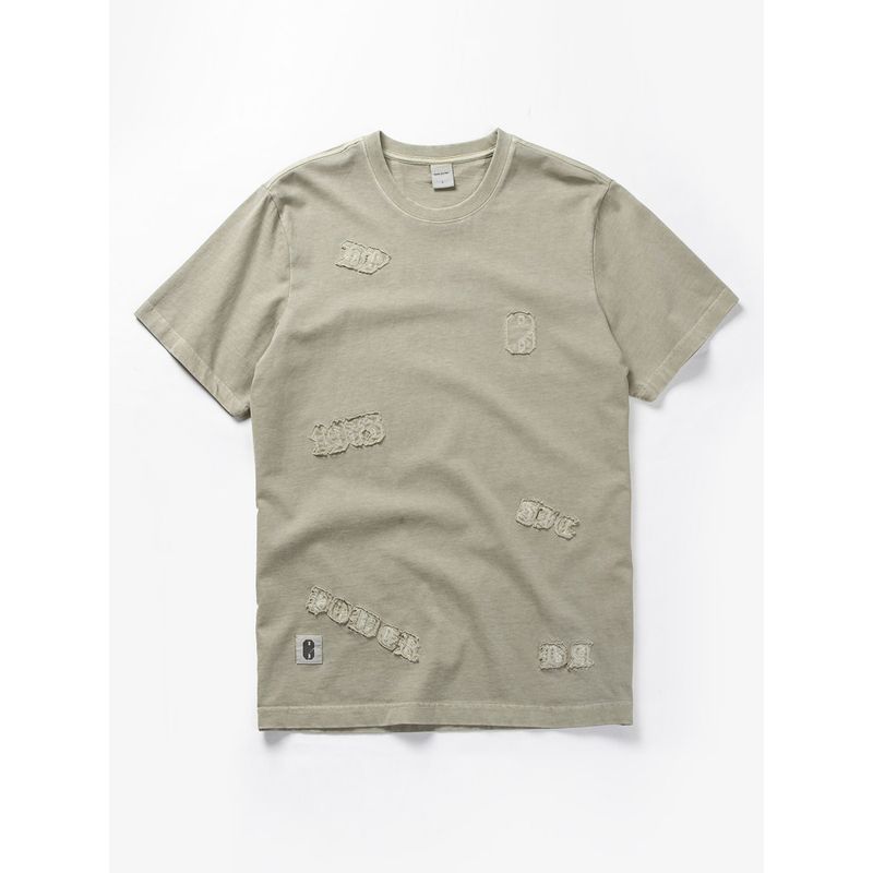 American vintage Heavy High Weight Loose Applique Embroidered Cotton T-shirt Men's Short Sleeve Summer Foreign Trade Men's T-shirt
