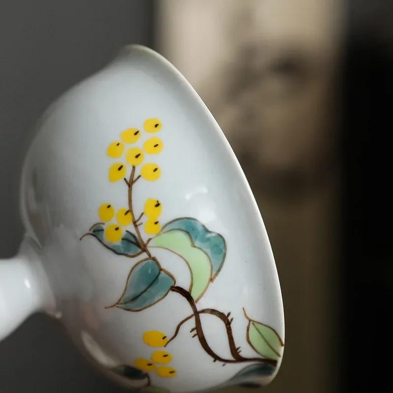Porcelain Hand Painted Yingchun Cup Antique Porcelain Gray Glaze Teacup High Leg Wide Mouth Tea Cup Kung Fu Single Bowl