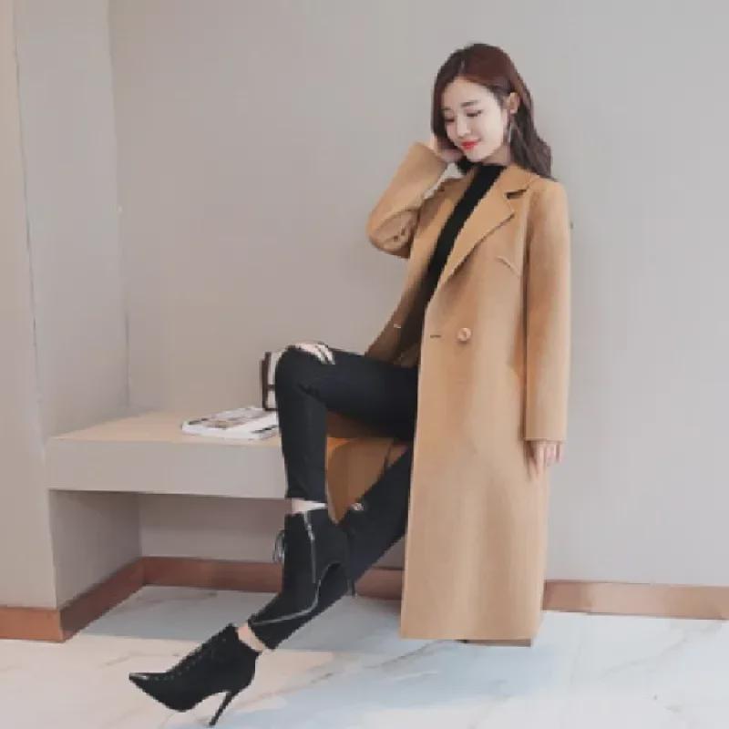 Women's Mid-Length Woolen Coat - Original Size, Spring/Autumn, Korean-style Loose Fit