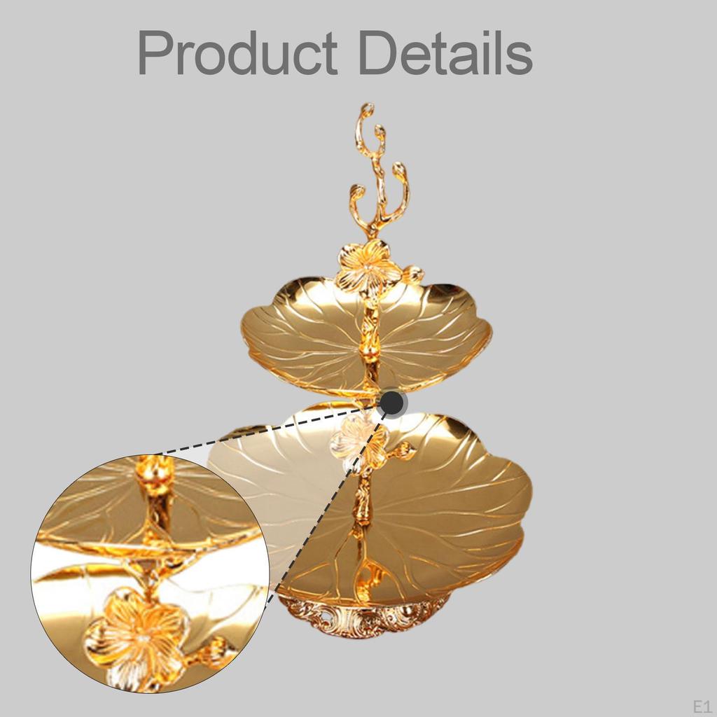 2 Layer Fruit Tray Dessert Stand Golden Multifunctional Elegant Metal Plate Cupcake for