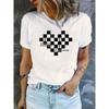 European Size Women's Casual Short Sleeve T-Shirt with Heart Checkered Chess Print & Inspirational Quote - Soft Stretch Round Neck Summer Top