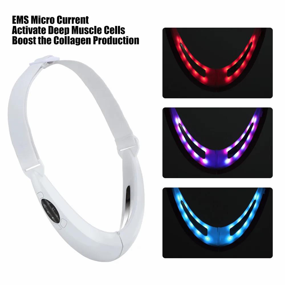 Rechargeable V Face Massager 5-Modes Facial Microcurrents Face Lifting Slimming Machine Skin Care Belt EMS Double Chin Reducer