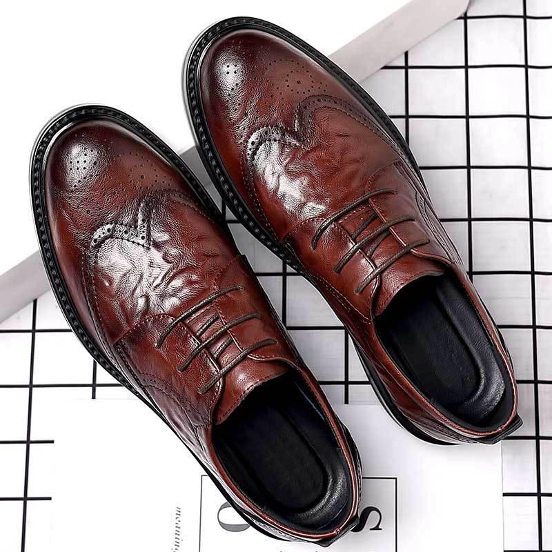 Men's Black Leather Brogue Shoes - Formal, Casual, Wedding, and Business Suit Style.