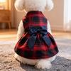 1PC  Large Plaid British Style Double-layer Bow Dress Suitable for Wearing Dog Clothing All Year Round, Pet Dog