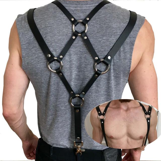 Hot Erotic Underwear BDSM Fetish Costume Men Gay Leather Harness Body Bondage Belt Strap Punk Rave Cock Cage Chastity Panties
