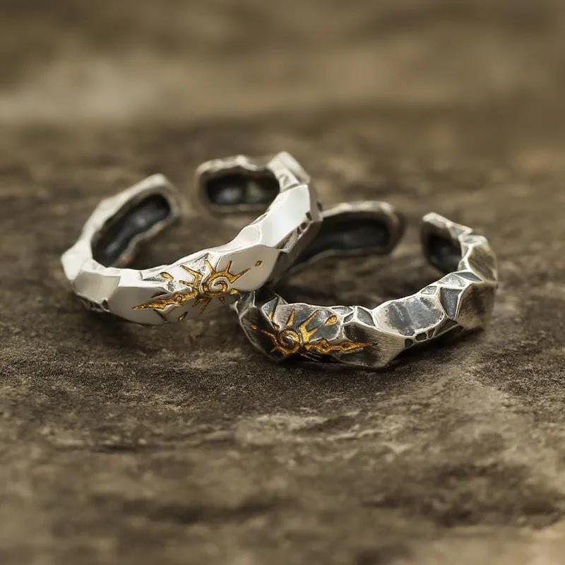 Geometry Sun Pattern Men Ring Punk Hip Hop Adjustable Gold Color Sun Rings for Men Retro Silver Color Male Trendy Jewelry