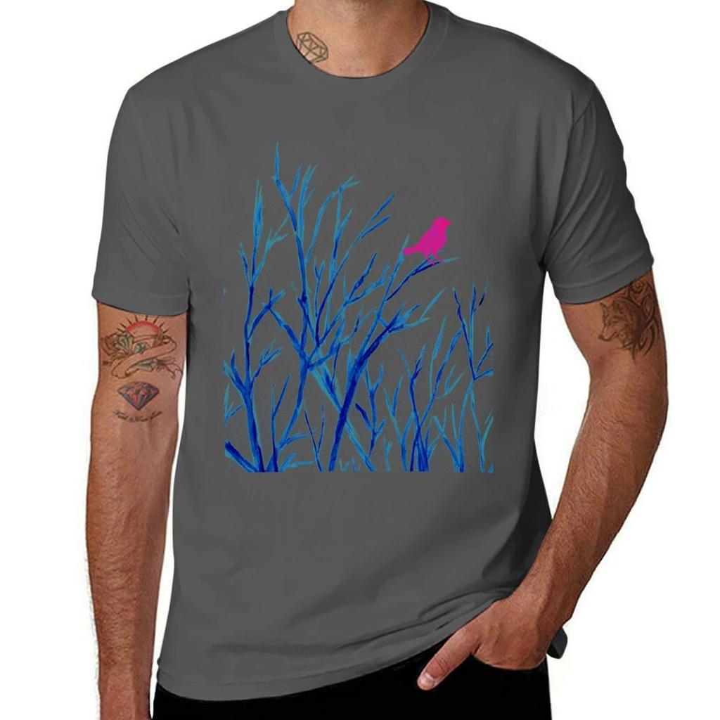 Perching Bird On Winter Tree Had Painted Watercolor Tshirt Anime T Shirts For Unisex Unisex T Shirt Luxury Tshirt