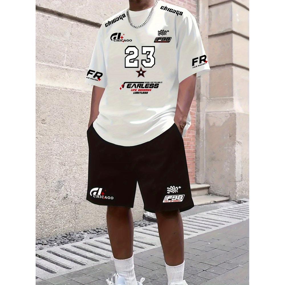 Men's Chicago 23 Casual Sports Set - White Short sleeved T-shirt and Shorts