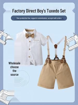 Children's Summer British Gentleman Two-Piece Overalls Set for Boys