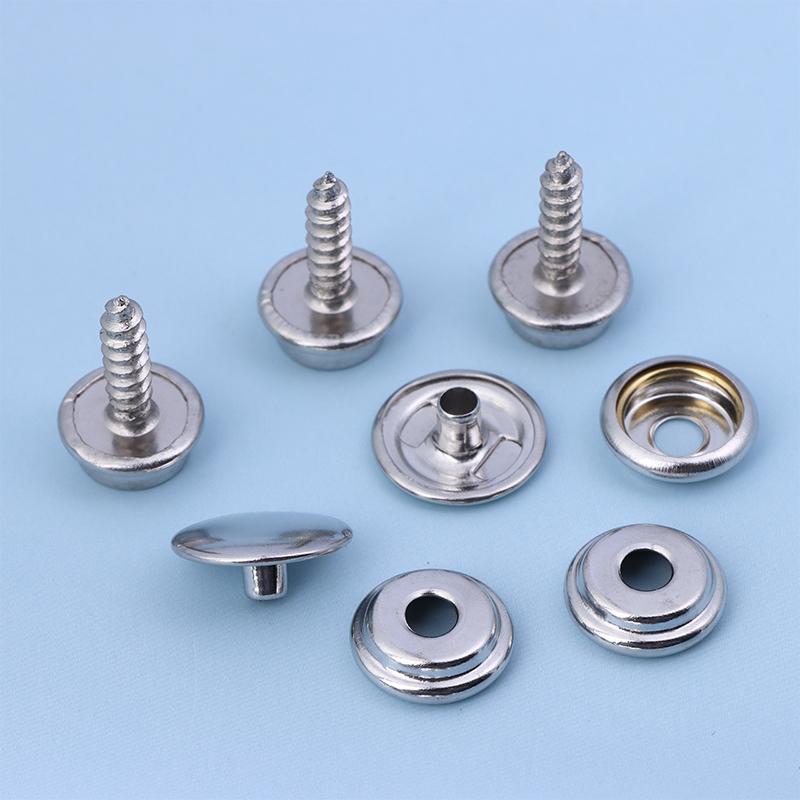 30/32Pcs Silver Metal Snap Fastener Screws Nails Set For Tent Boat Yacht Marine Canvas Cover Craft Bags Wallet Fasteners Parts
