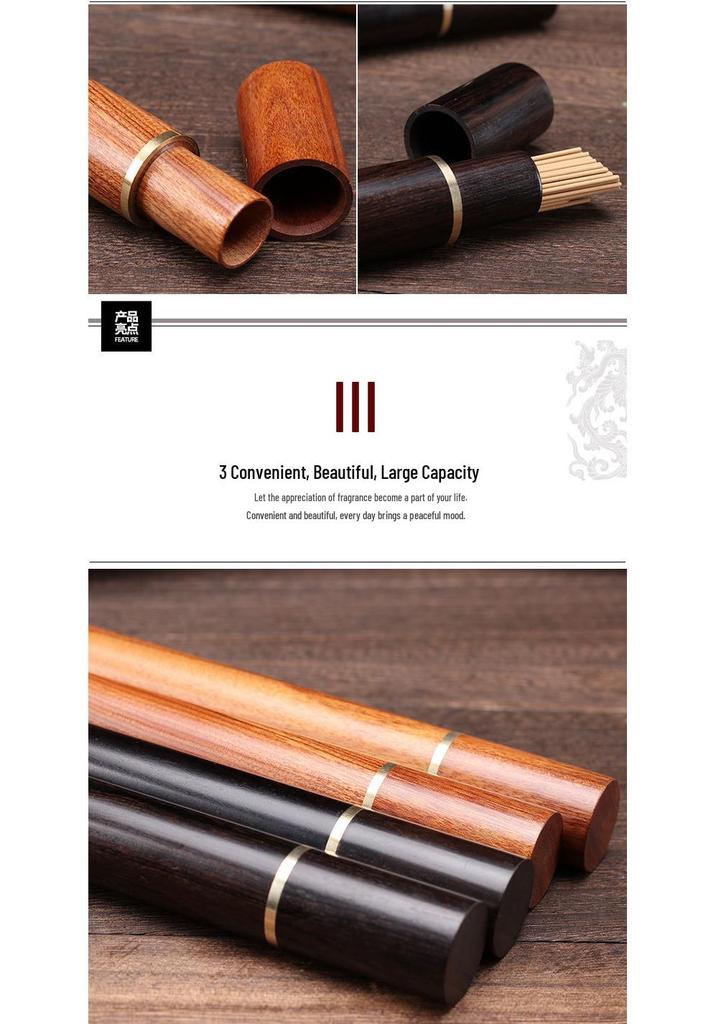 Ebony & Rosewood Incense Sticks with Sandalwood, 20g Pack, Includes Solid Wood Storage Box and Wooden Holder