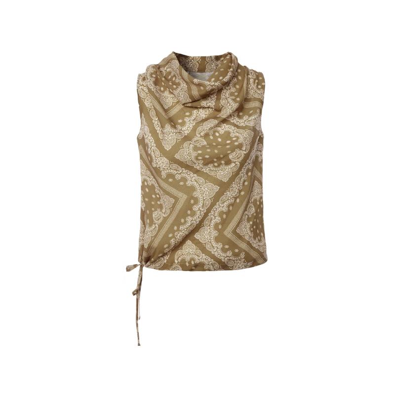 Langzi Draped Neck Retro Print Collection L