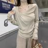 Core-spun Yarn, Sweet Girl Swinging Collar Irregular Knitted Sweater Women's Autumn Chic Pleated Long-sleeved Shirt