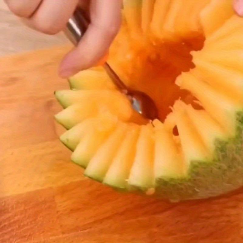 Premium Edelstahl Obstschnitzset, Melonenkugelausstecher Löffel Messerset für Wassermelone, Erdbeere, Ananas Schneiden und Schnitzen