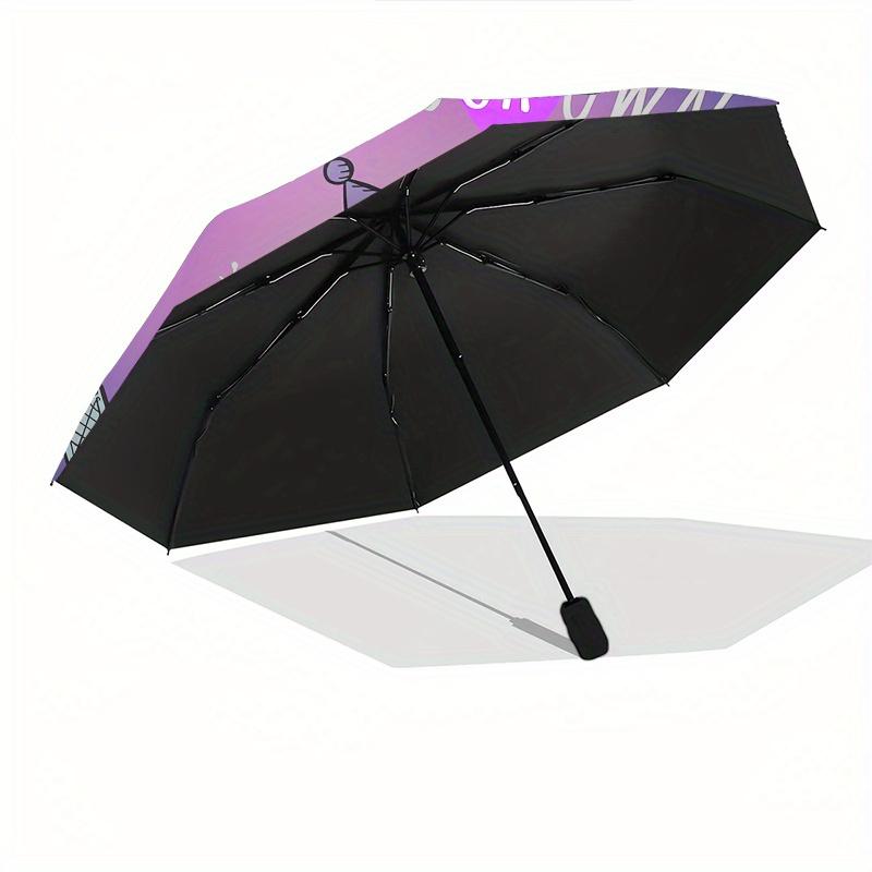 Kuromi Automatic Folding Umbrella-Simple 8-Rib Design, Bright Cartoon Pattern, Durable Iron Frame, Suitable For Travel, Outdoor, Beach-Cute