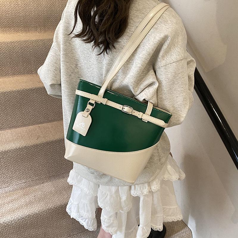2025 new bag women, elegant style belt buckle shoulder bucket bag tote bag, large-capacity handbag