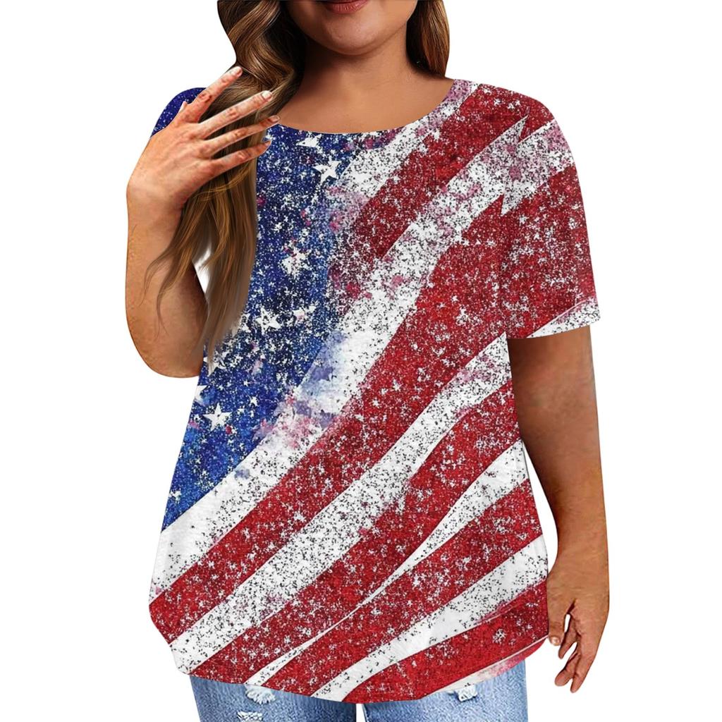 Women's Large Size T-Shirt Casual Tie-dye Round Neck Short Sleeve Top