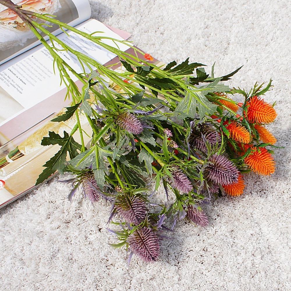 Realistic Artificial Sea Holly Branch Real Touch Fake Flowers  Home Living Room Decor