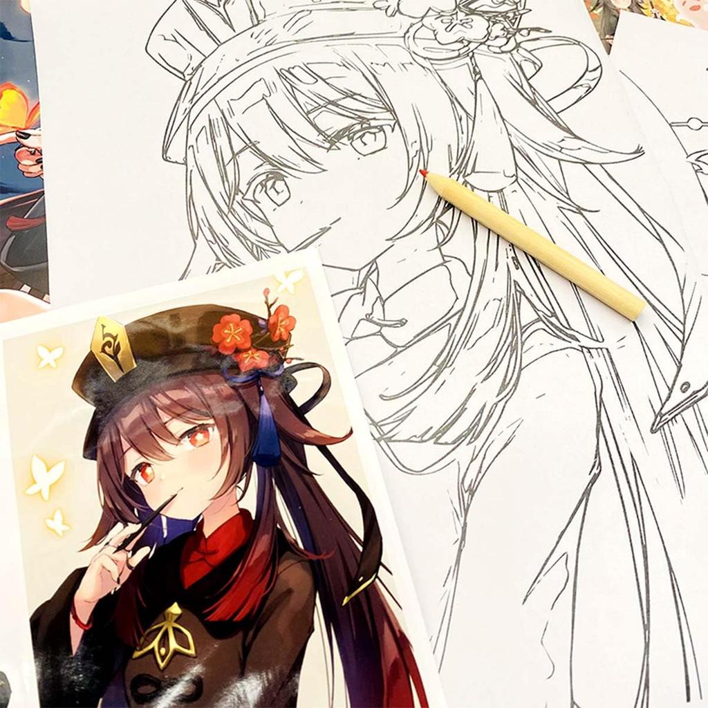 Genshin Impact Coloring Forcalos 30 Drawing Genshin Impact A4 Color Cosplay Doodle Coloring Design Illustration Art Gift Book, Hand-Drawn Book, Xiao,