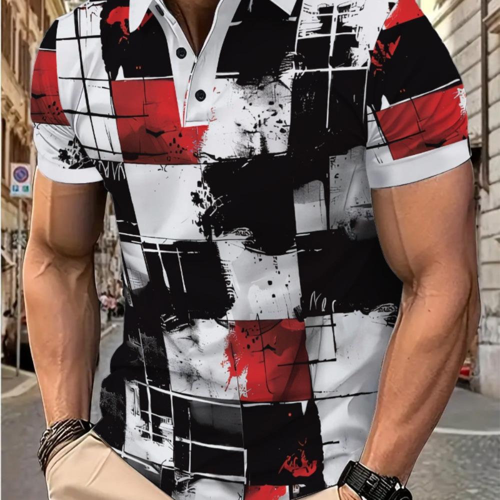 Летняя Новая Мужская Клетчатая Повседневная Поло с Коротким Рукавом Модная S красный